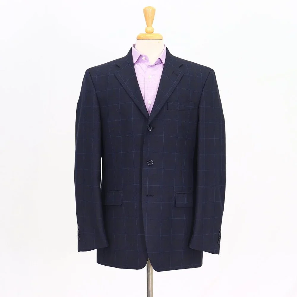 Axcess 42L Navy Blazer Sport Coat Jacket 3-Button Check T372